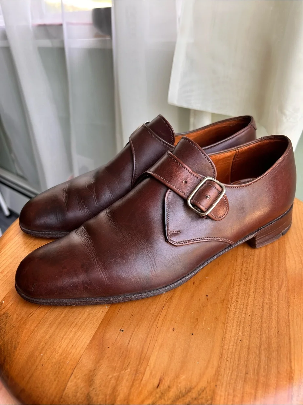 Mauri Dundee Brown Leather Monk Strap Dress Shoes Made in England UK 7.5 US 8.5